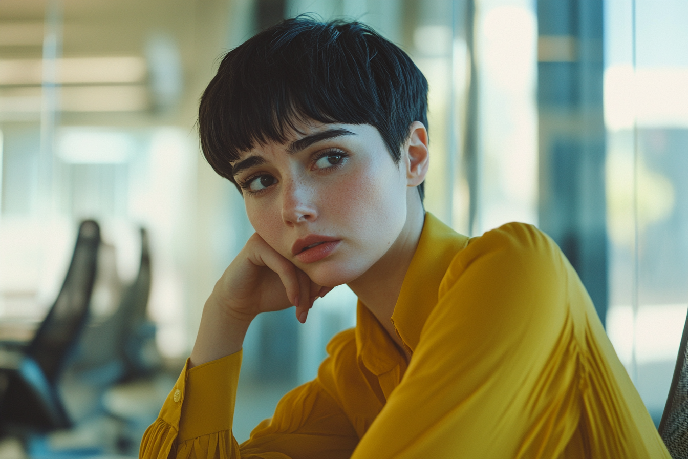 A woman leaning her cheek on her hand, looking upset | Source: Midjourney