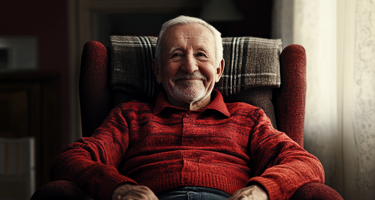 Un homme souriant dans un fauteuil | Source : Midjourney