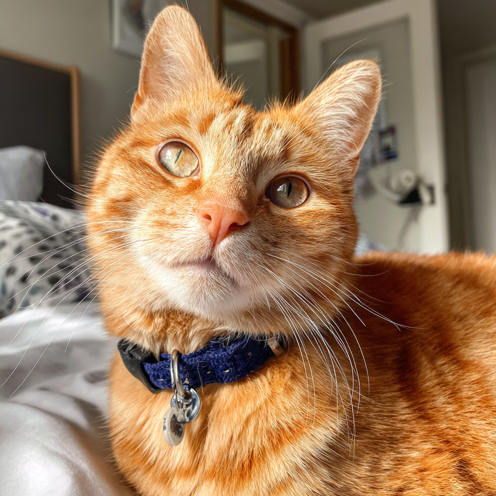 A ginger cat sitting on a bed | Source: Midjourney