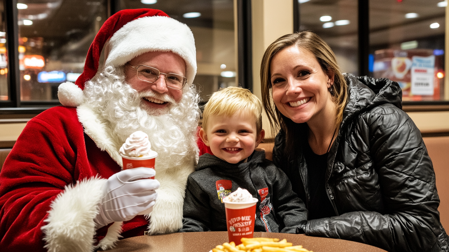 Santa with a mother and her son | Source: Midjourney