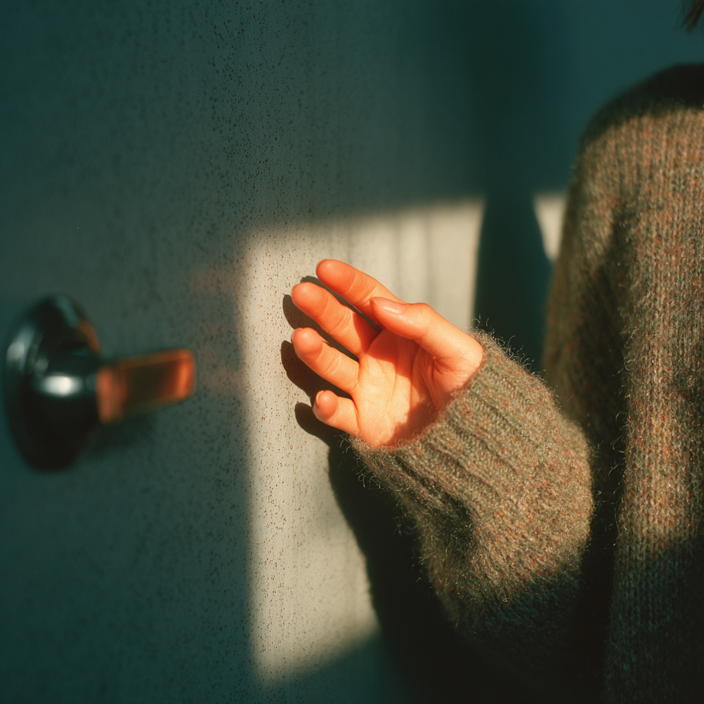 A woman's hand knocking on a door | Source: Midjourney