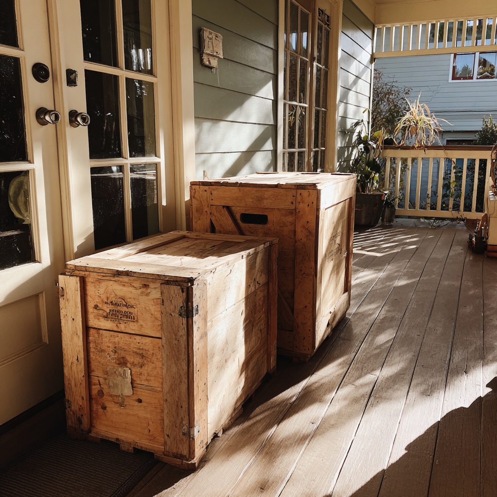 Wooden crates on a front porch | Source: Midjourney