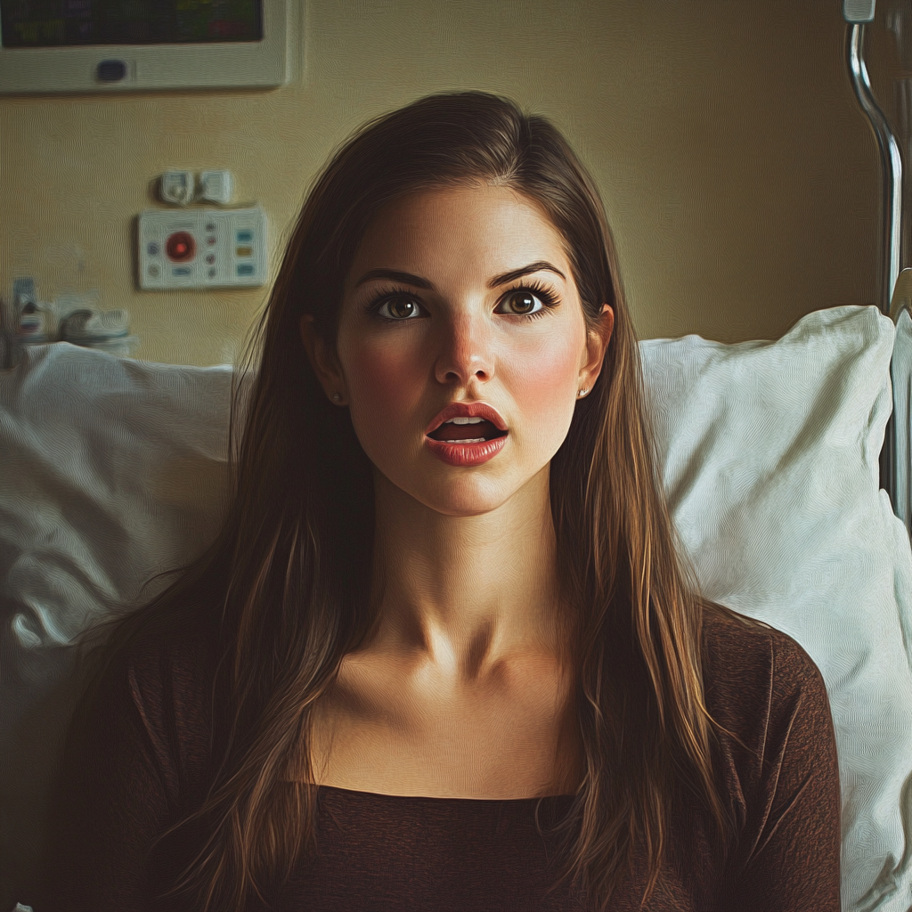 A shocked woman sitting in the hospital ward | Source: Midjourney