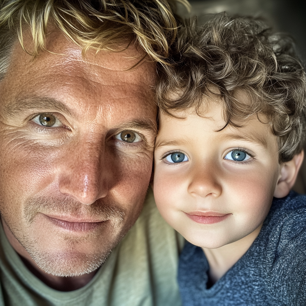 A father and son sitting together | Source: Midjourney