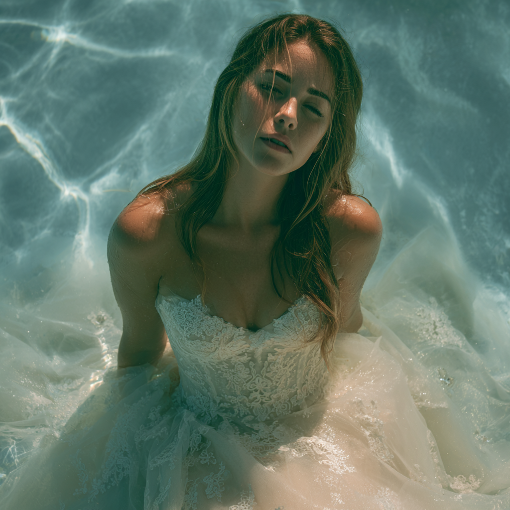 An upset bride in a pool | Source: Midjourney