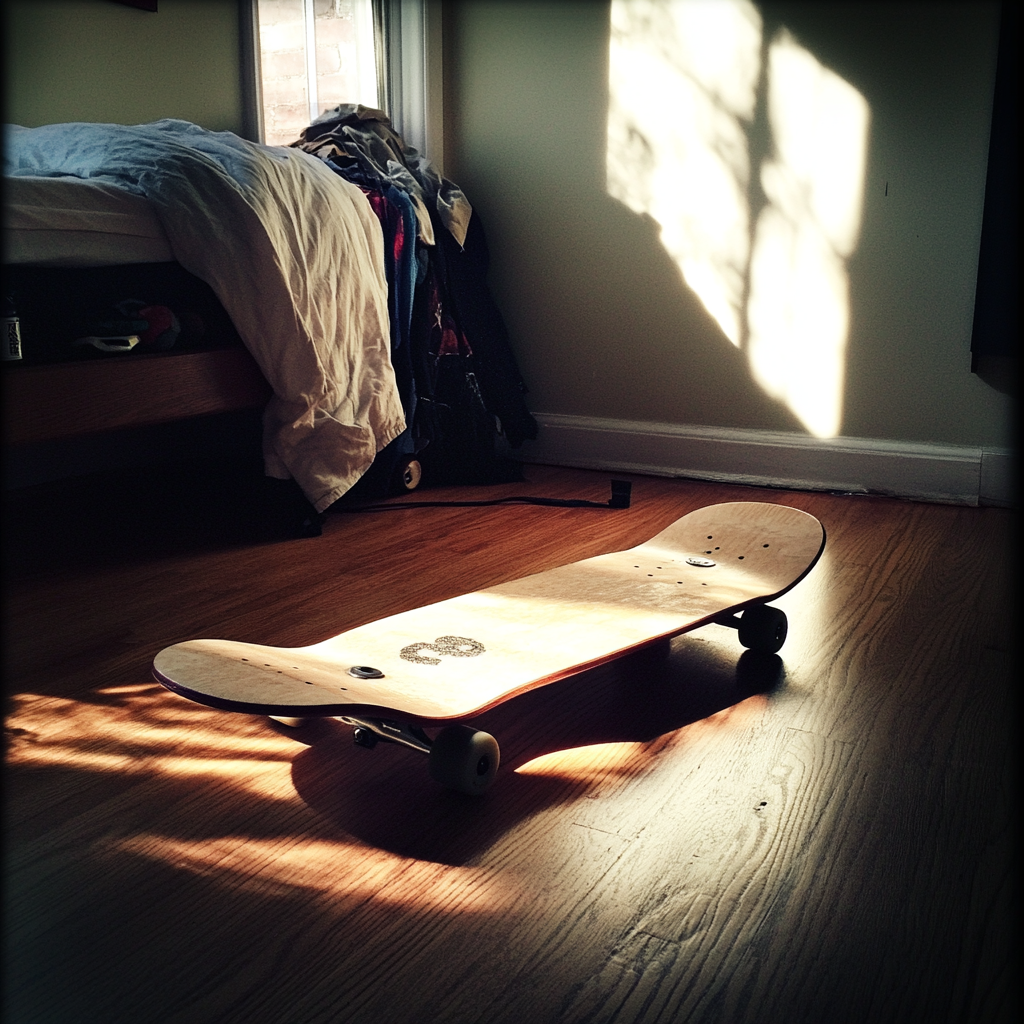 A skateboard in a teenage boy's room | Source: Midjourney