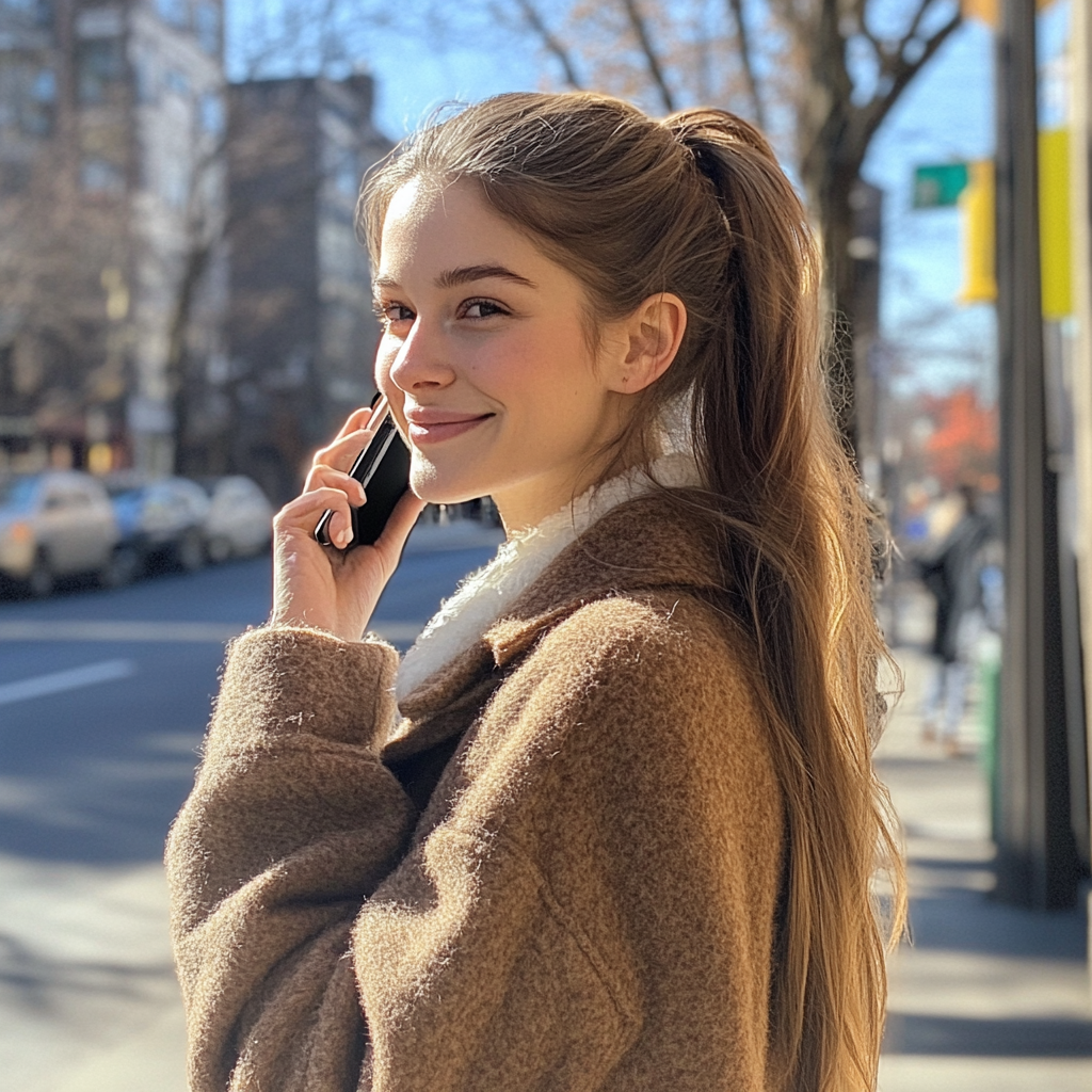 A woman talking on a phone | Source: Midjourney