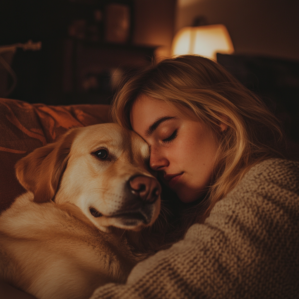 A dog nuzzling up to a woman | Source: Midjourney