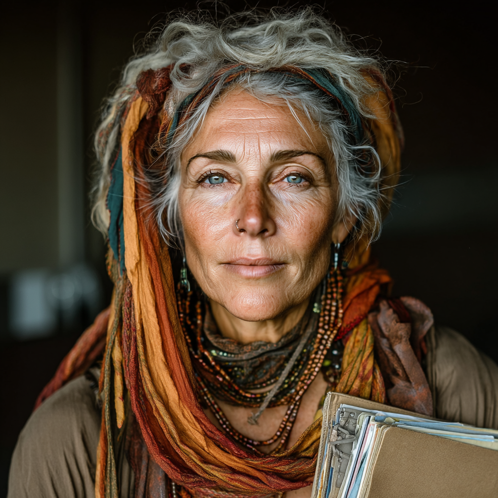 A woman holding a folder with papers | Source: Midjourney