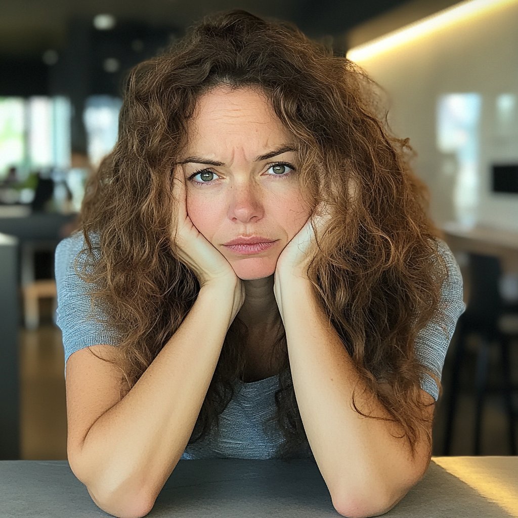 A woman leaning against a counter | Source: Midjourney