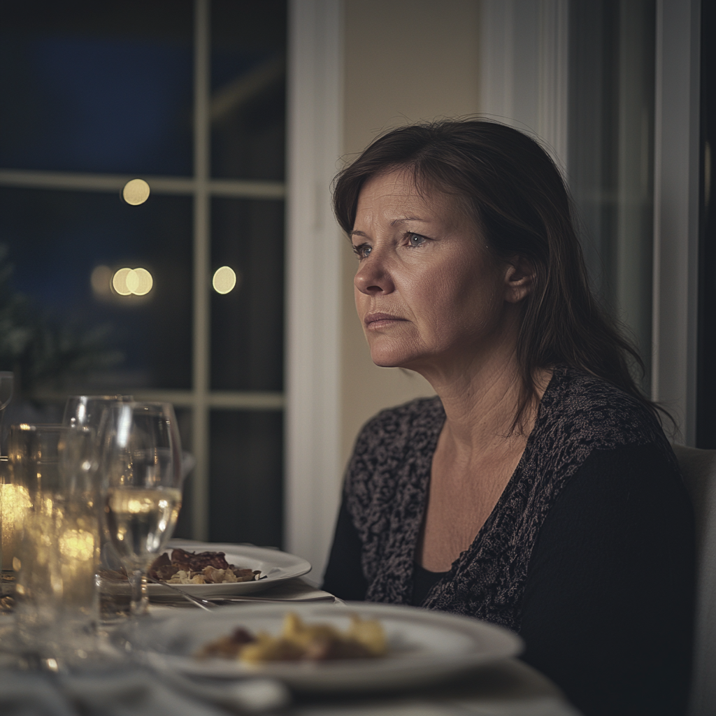 A woman at a dinner table | Source: Midjourney