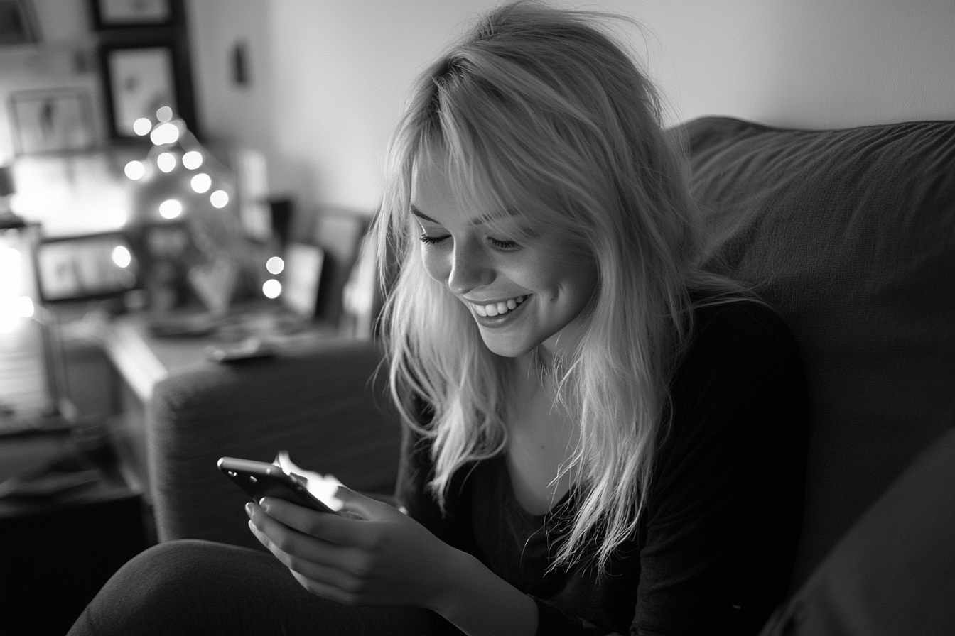 A woman texting eagerly | Source: Midjourney