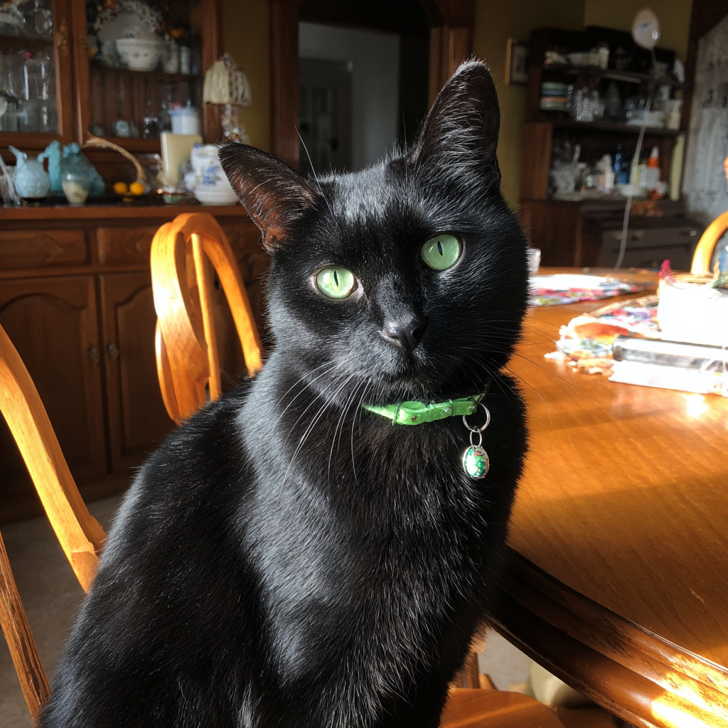 A black cat with a green collar | Source: Midjourney