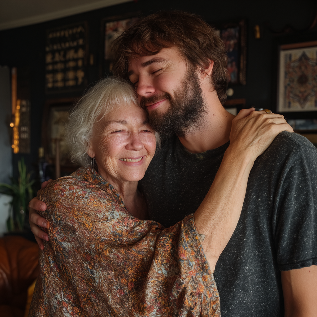 A mother hugging her son | Source: Midjourney