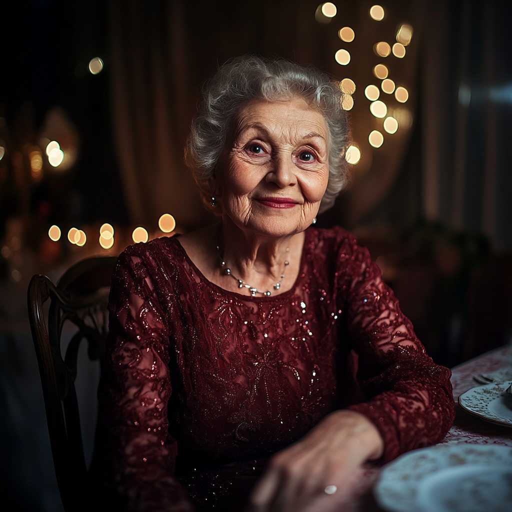 A smiling woman sitting at the table | Source: Midjourney