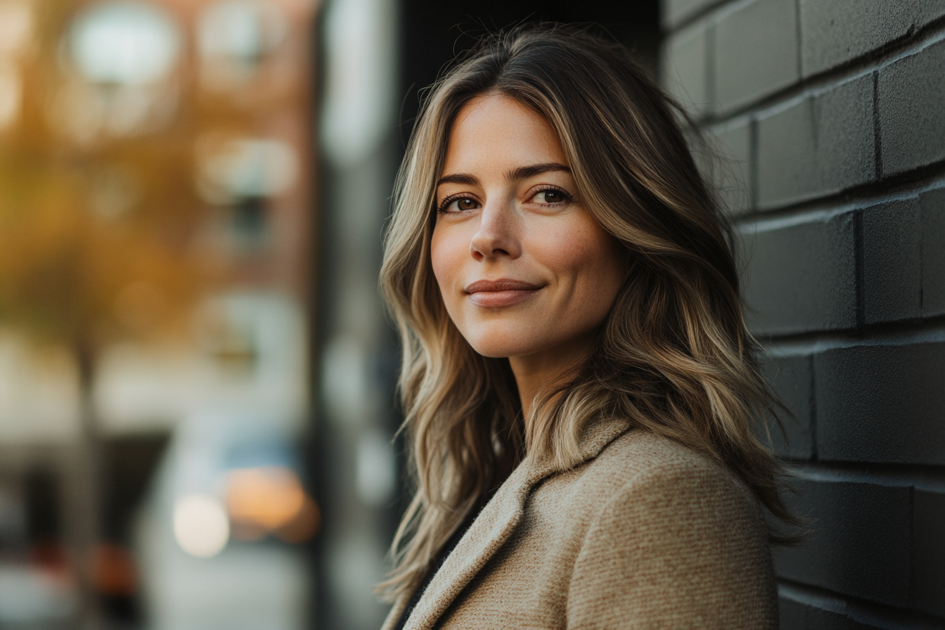 Une femme debout dans la rue, souriant narquoisement | Source : Midjourney