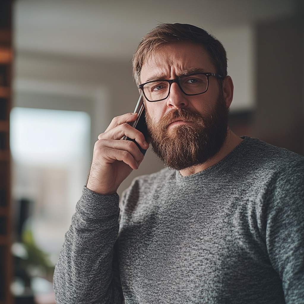 A serious man talking on his phone | Source: Midjourney