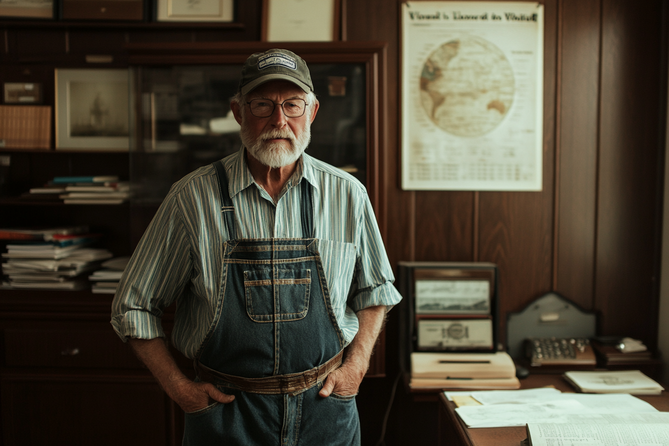 A farmer standing in a lawyer's office | Source: Midjourney