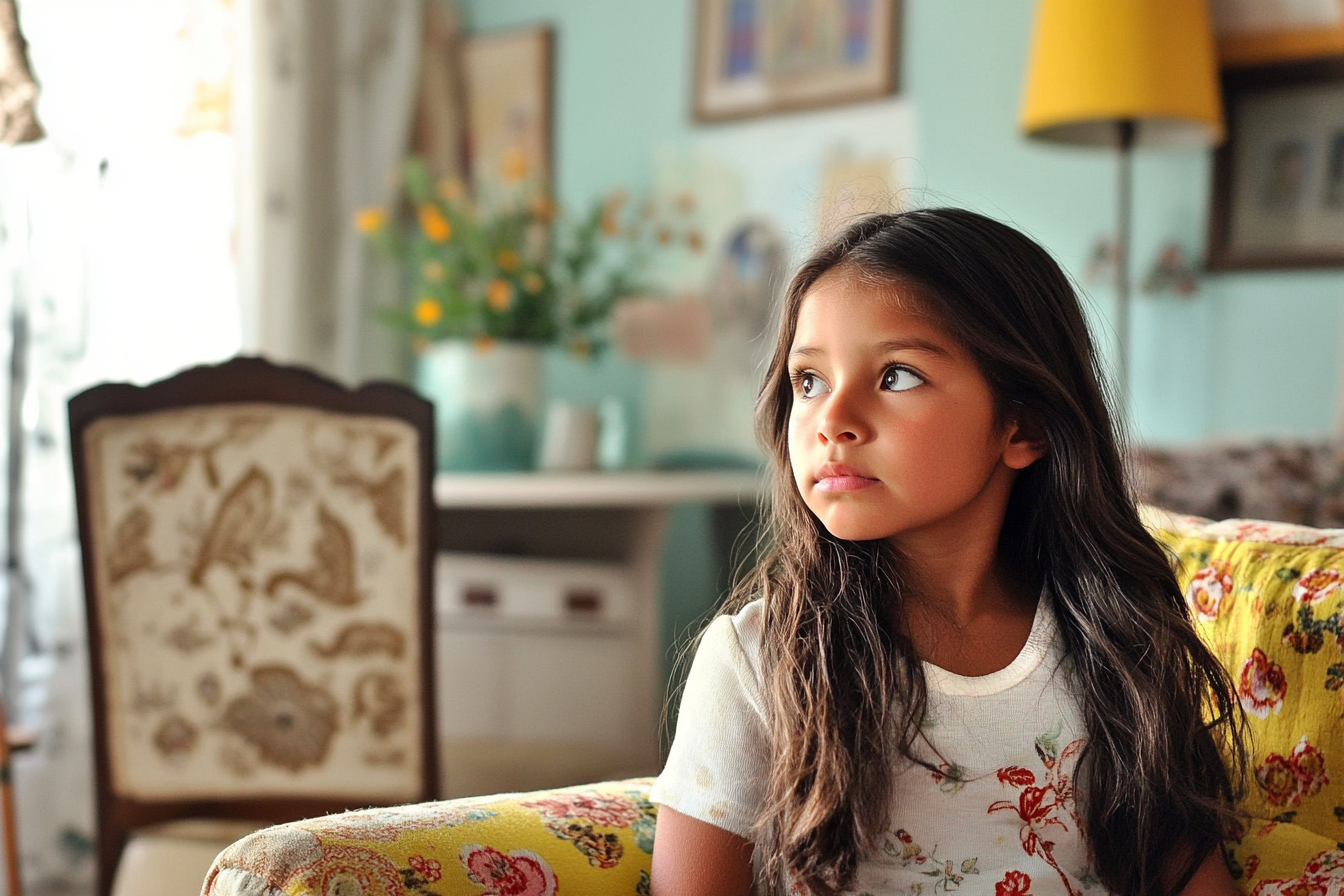 A girl sitting on a sofa | Source: Midjourney