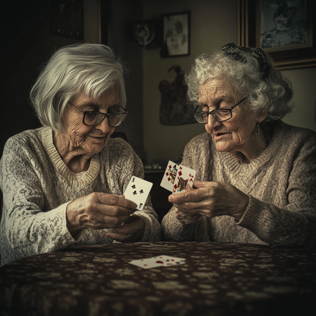 Two old women playing cards | Source: Midjourney