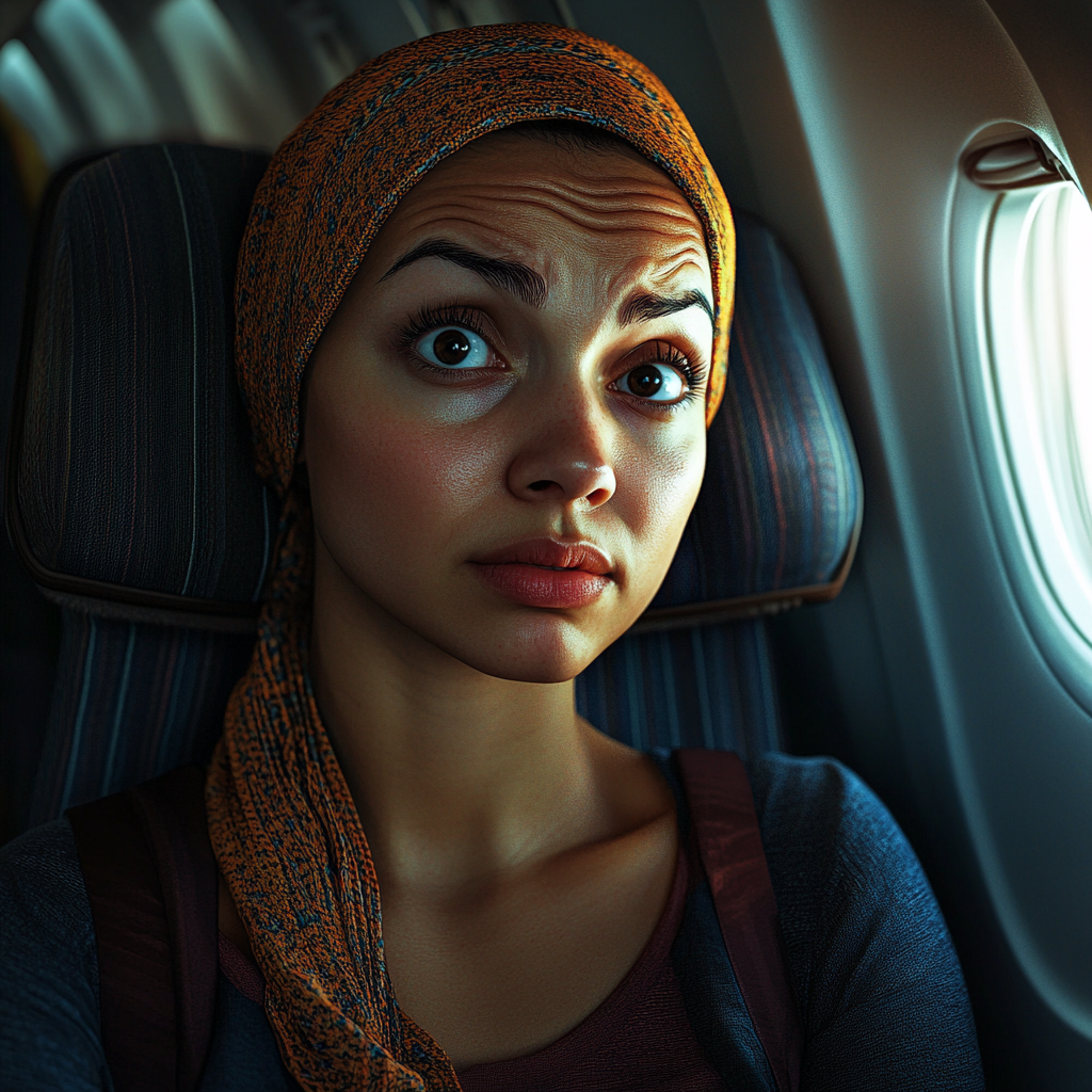 A woman sitting in an airplane | Source: Midjourney