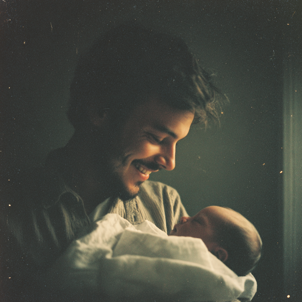 A young man holding a baby | Source: Midjourney