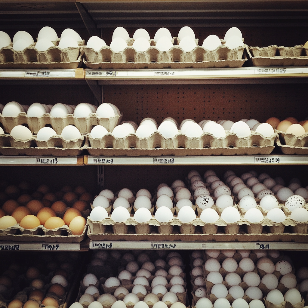 Cartons of eggs in a supermarket | Source: Midjourney