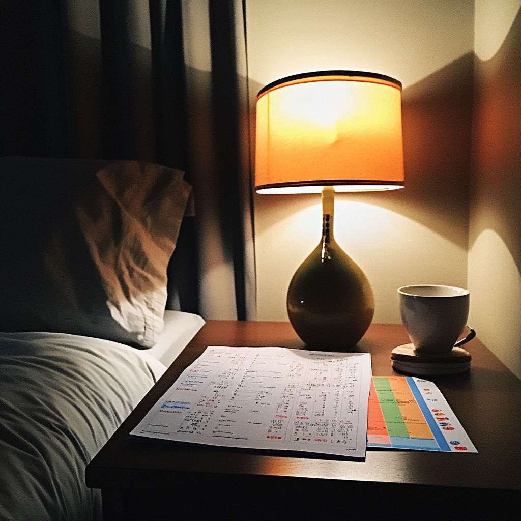 A color-coded piece of paper on a nightstand | Source: Midjourney