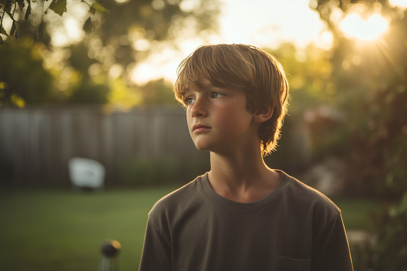 My Dad Invited My Brother and Me to His Wedding to the Woman He Cheated on Our Mom With – He Had No Idea He'd Regret It Soon 1 A boy standing outdoors | Source: Midjourney