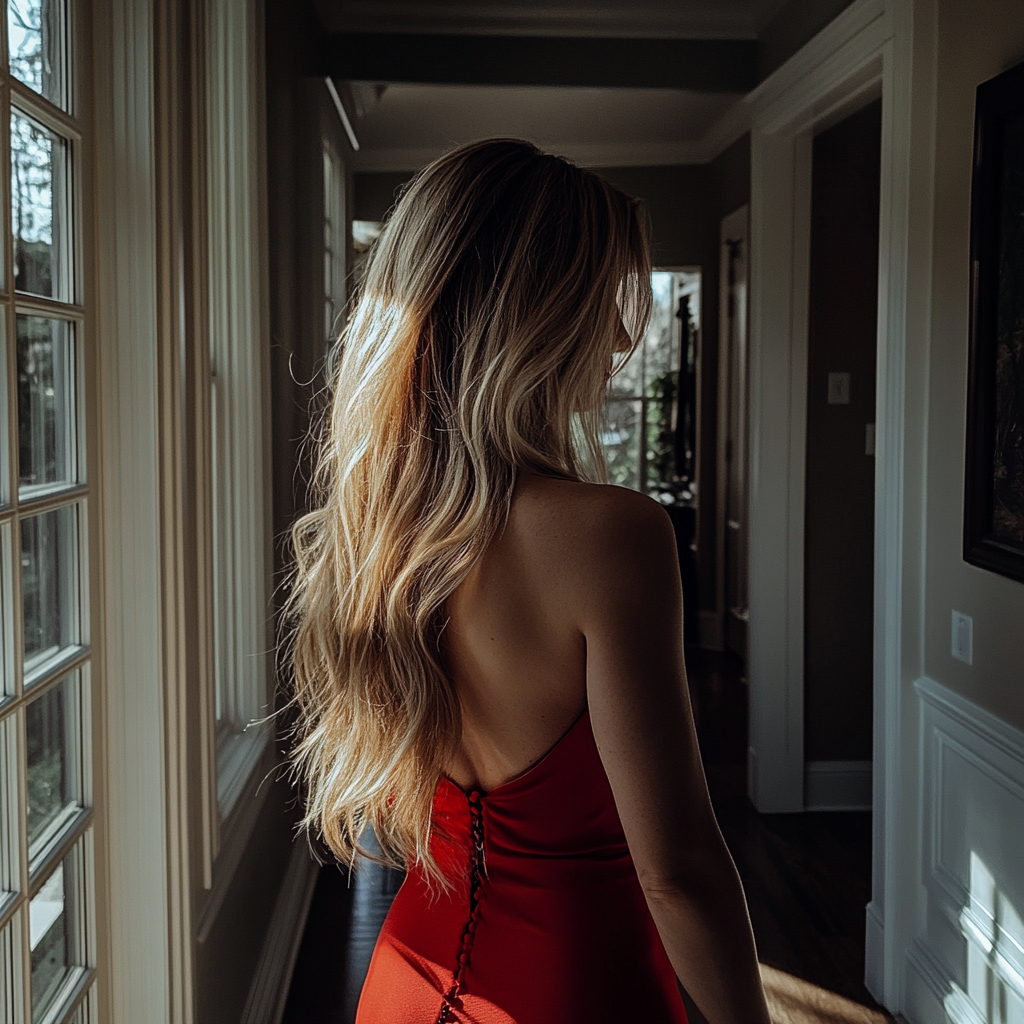 Une femme debout dans un couloir | Source : Midjourney