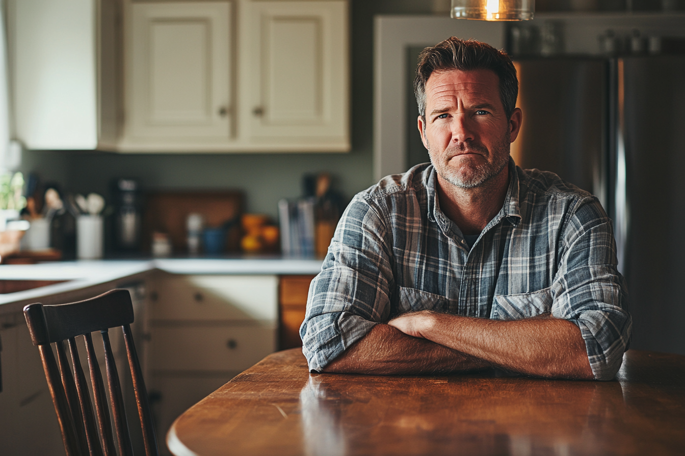 A man seated at a kitchen table | Source: Midjourney