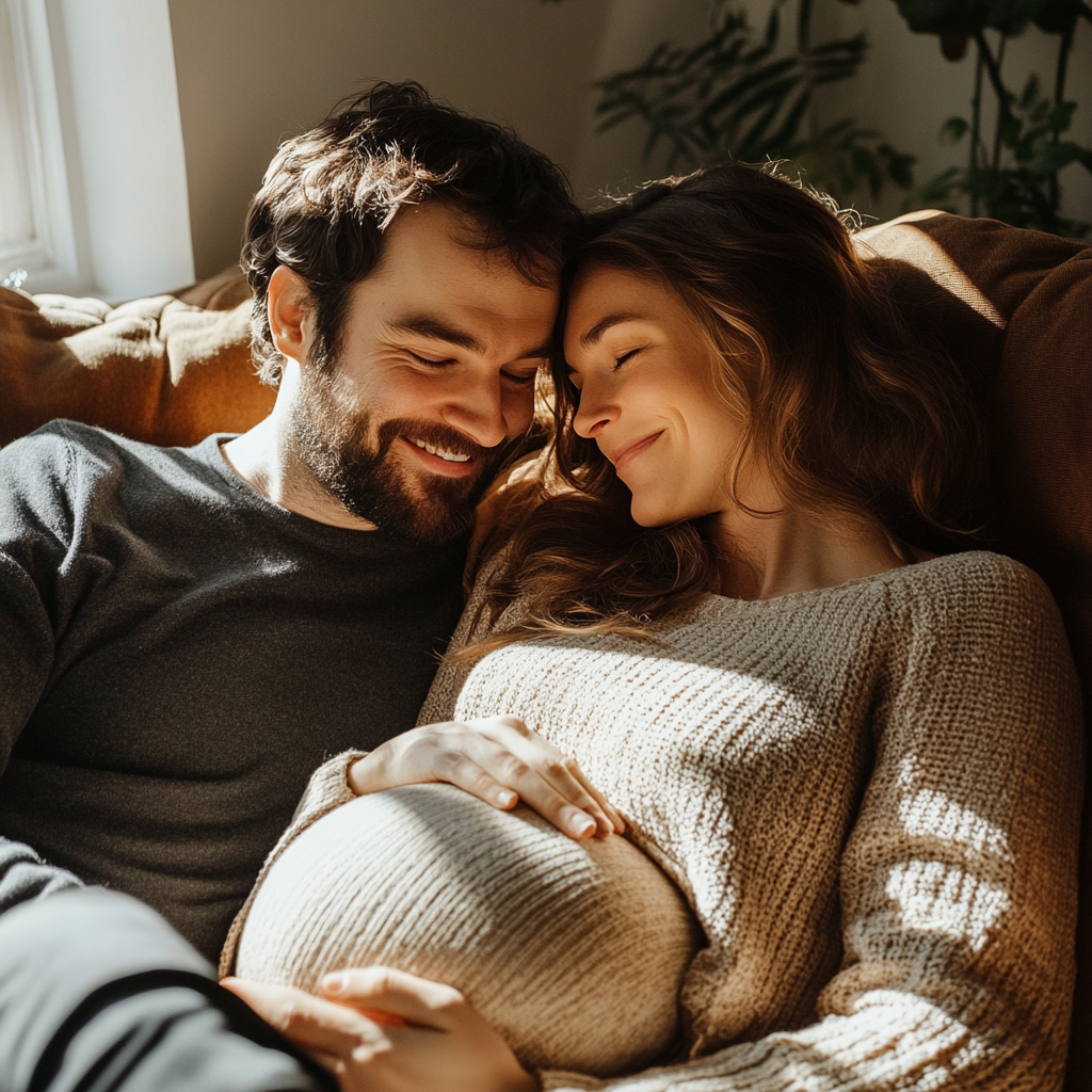 Happy couple expecting their first child together | Source: Midjourney