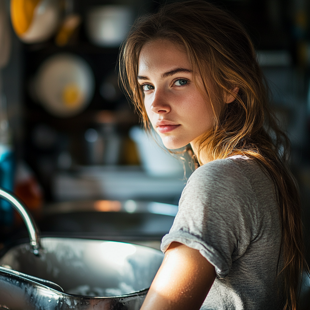 A woman washing the dishes | Source: Midjourney