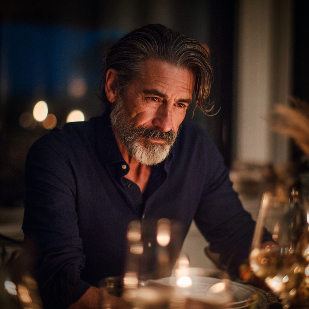 An older man sitting at a table | Source: Midjourney