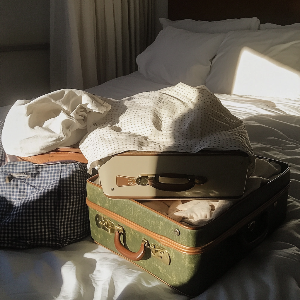 Suitcases on a bed | Source: Midjourney