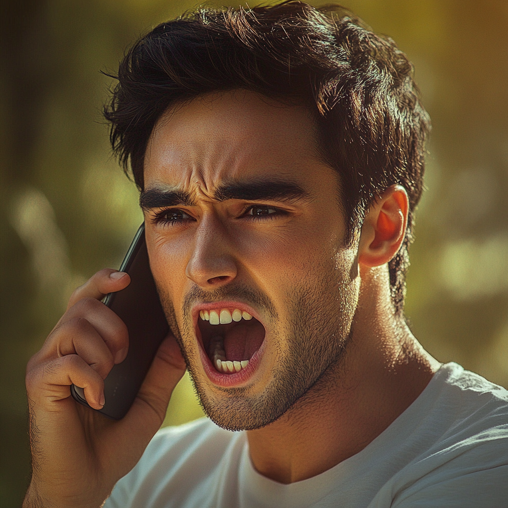 An angry man yelling on the phone | Source: Midjourney