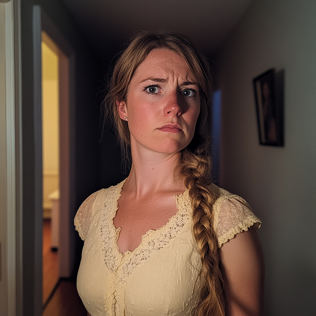 A woman standing in a hallway | Source: Midjourney