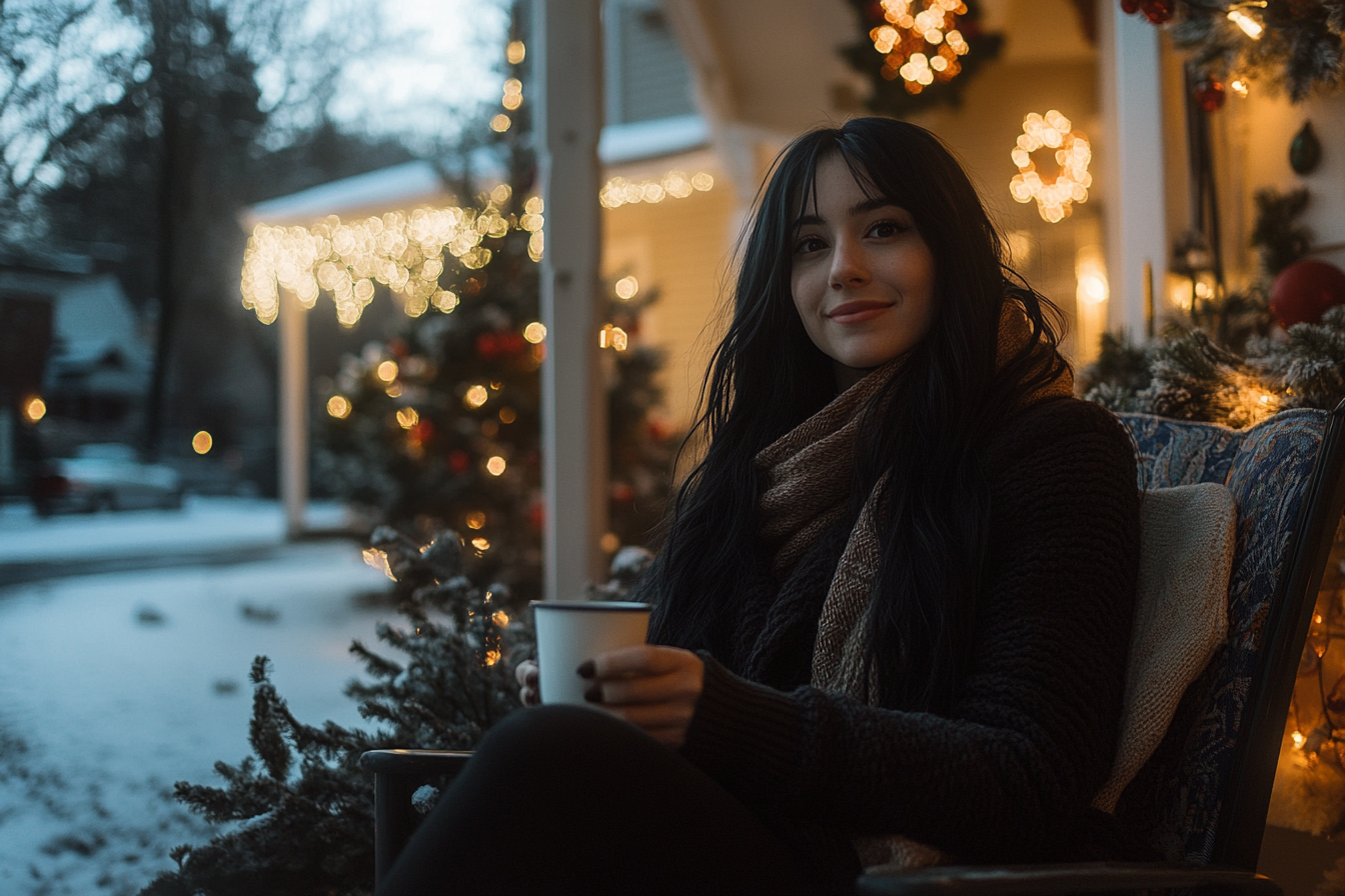 Girl with hands covered in glitter in a snowy yard | Source: Midjourney