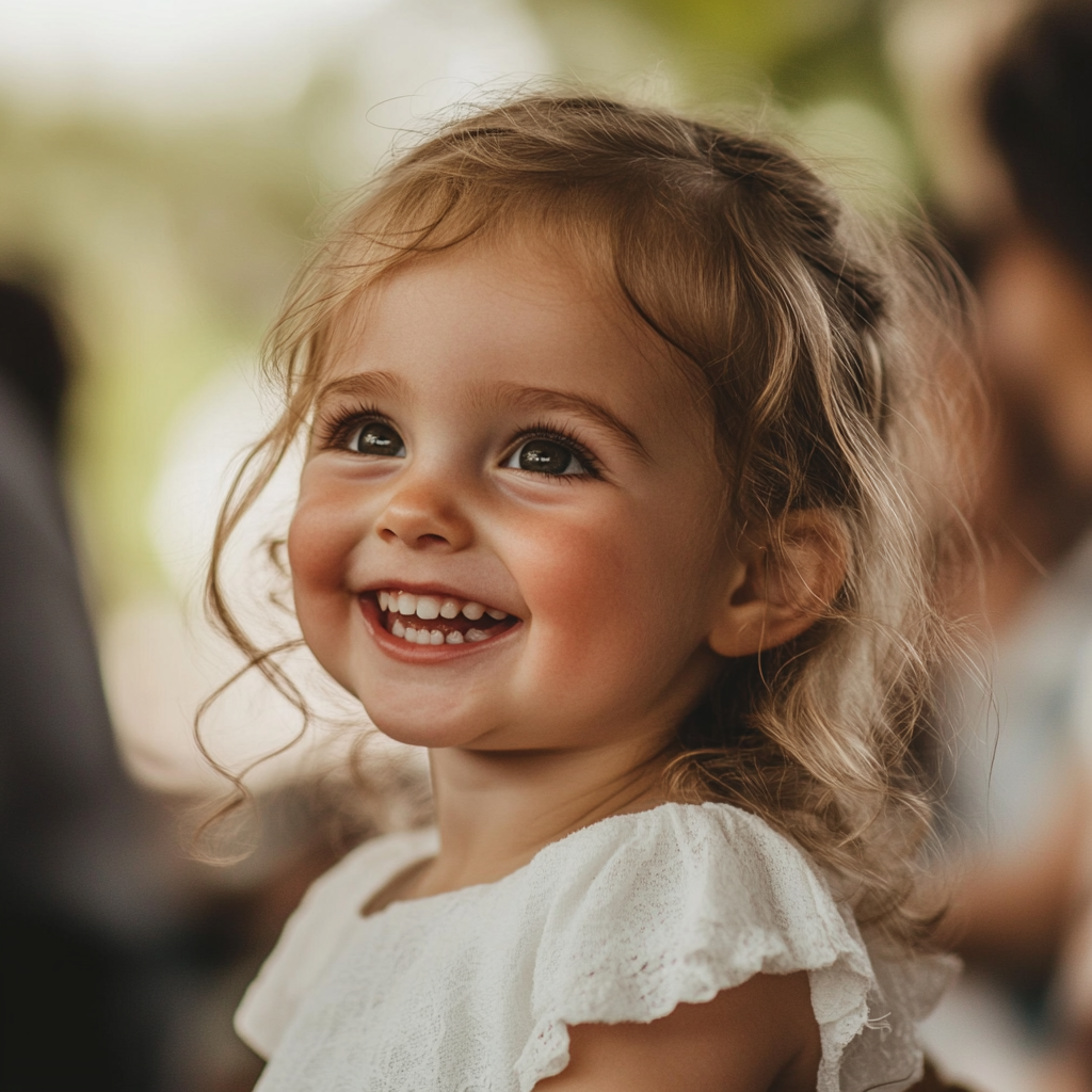 A smiling girl at a wedding | Source: Midjourney