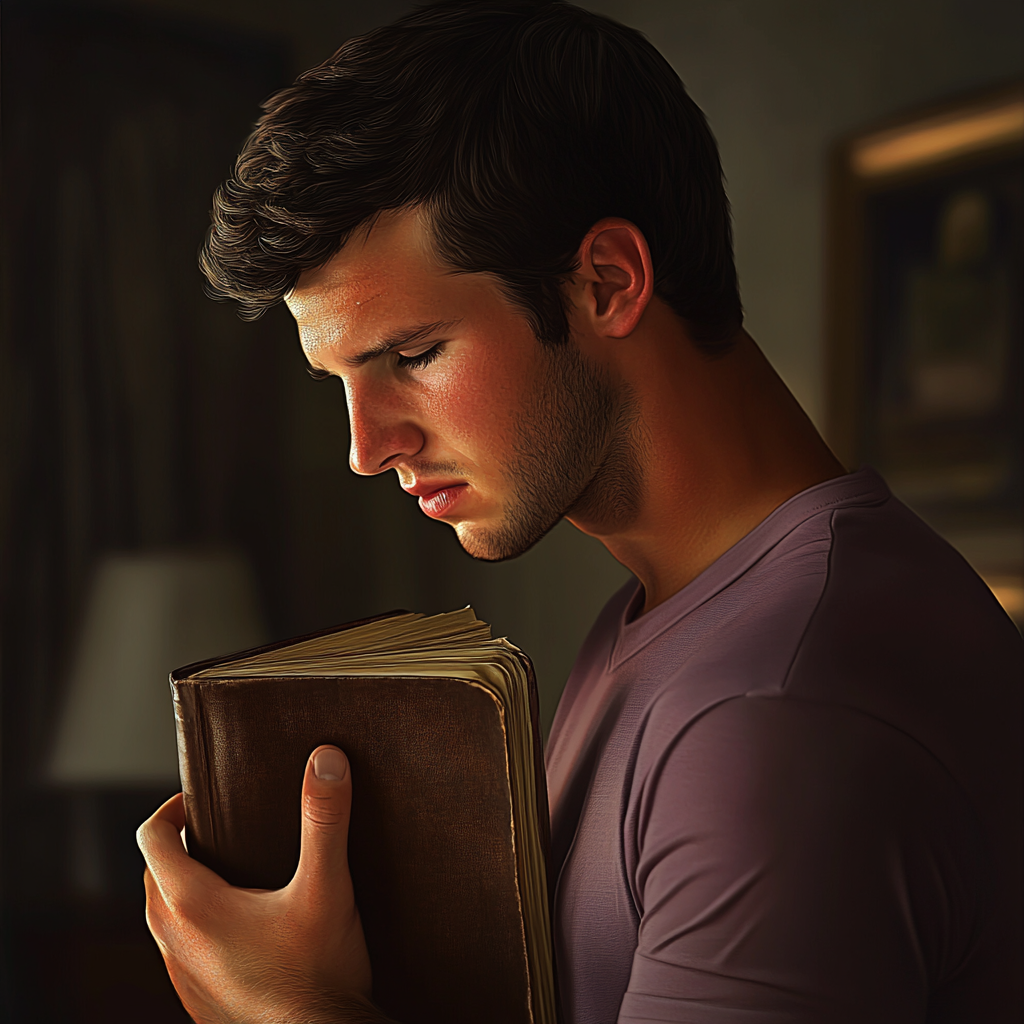 An emotionally overwhelmed man holding a diary | Source: Midjourney