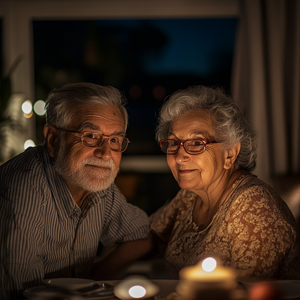 Senior couple in their living room | Source: Midjourney