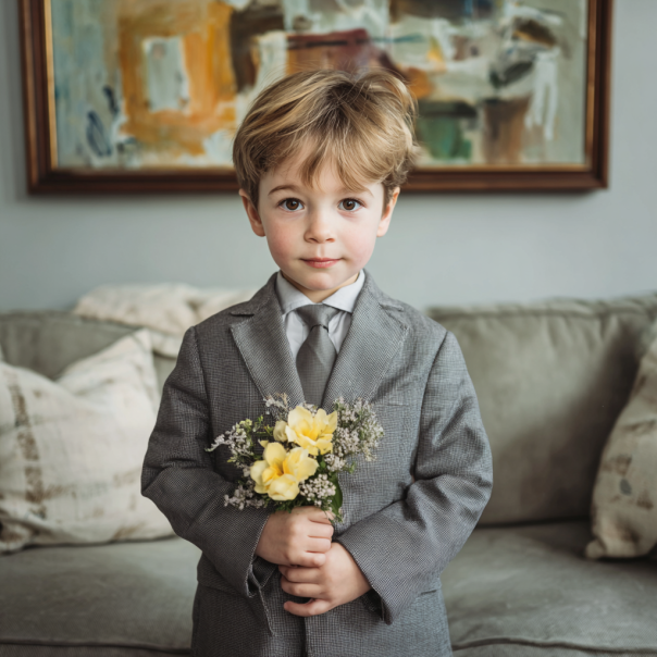 A boy holding flowers | Source: Midjourney