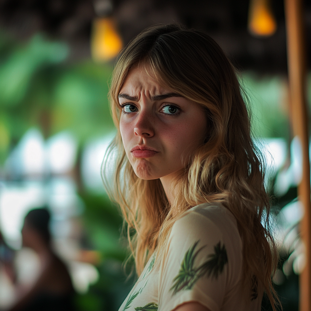 An angry young woman at the beach | Source: Midjourney