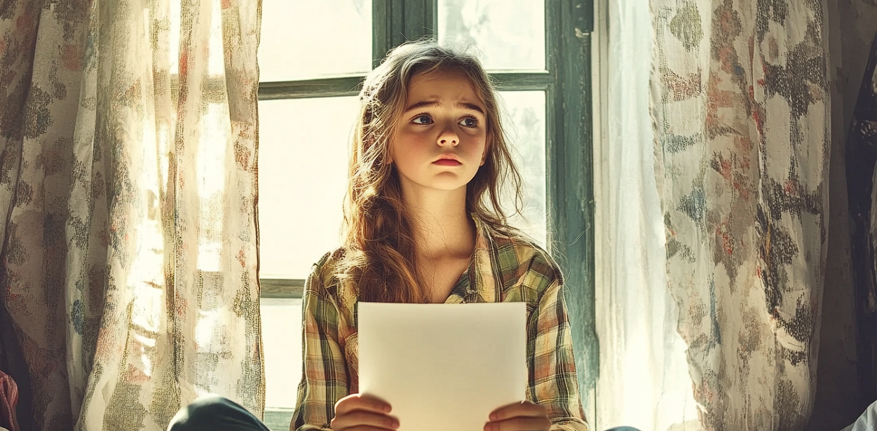 A girl holding a paper | Source: Midjourney