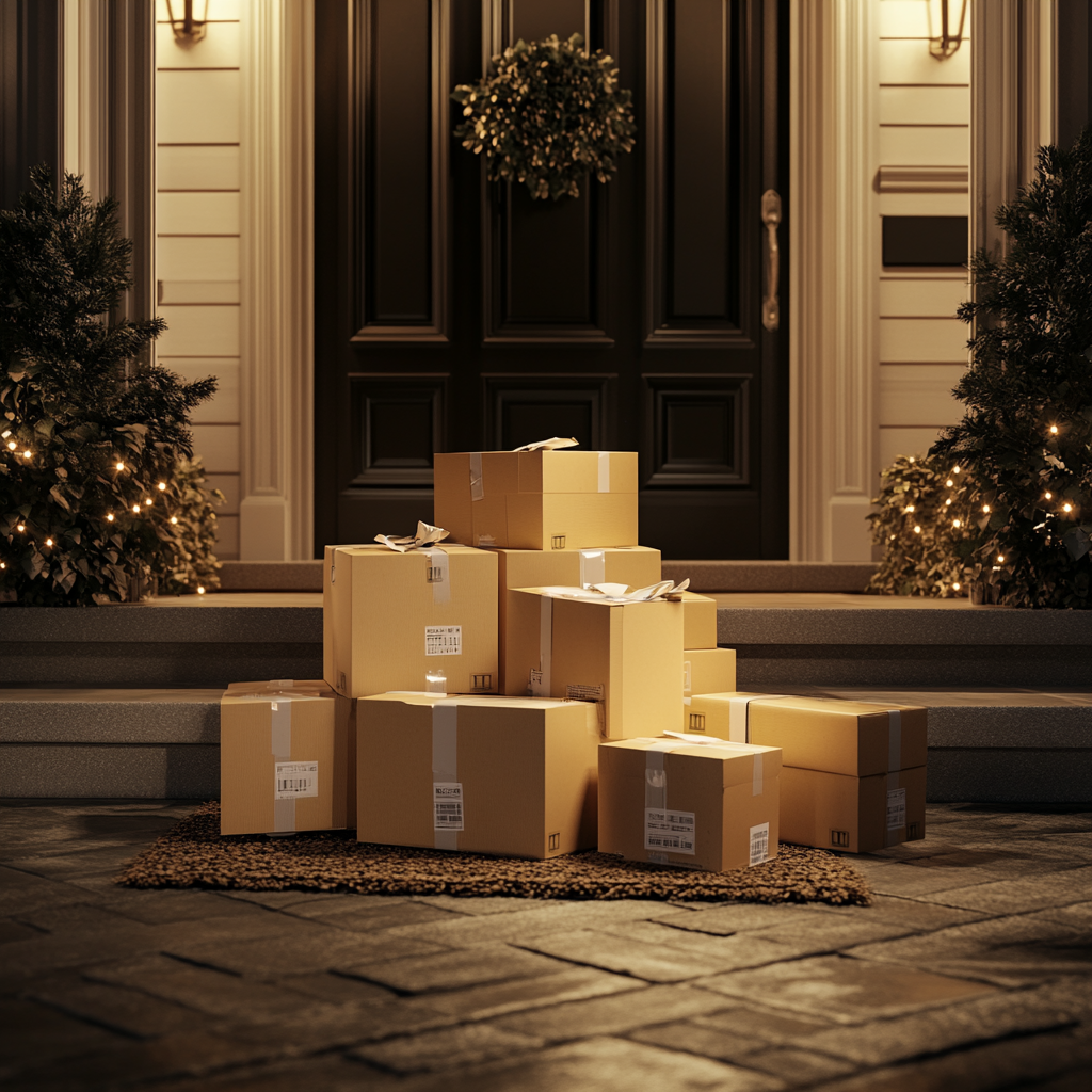 A pile of parcels at the front door | Source: Midjourney