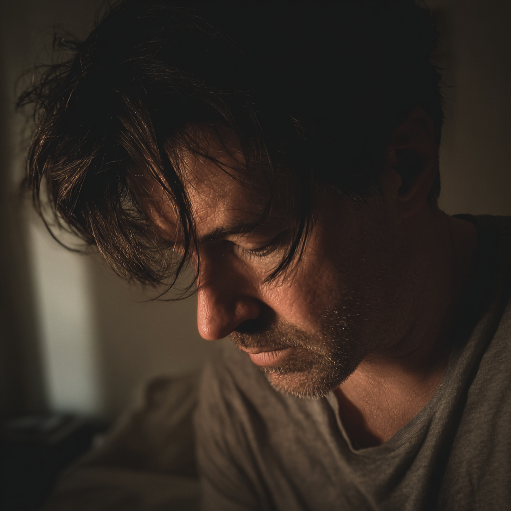 An upset man looking down | Source: Midjourney