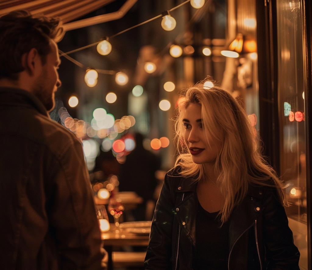 Couple having conversation after leaving restaurant | Source: Midjourney