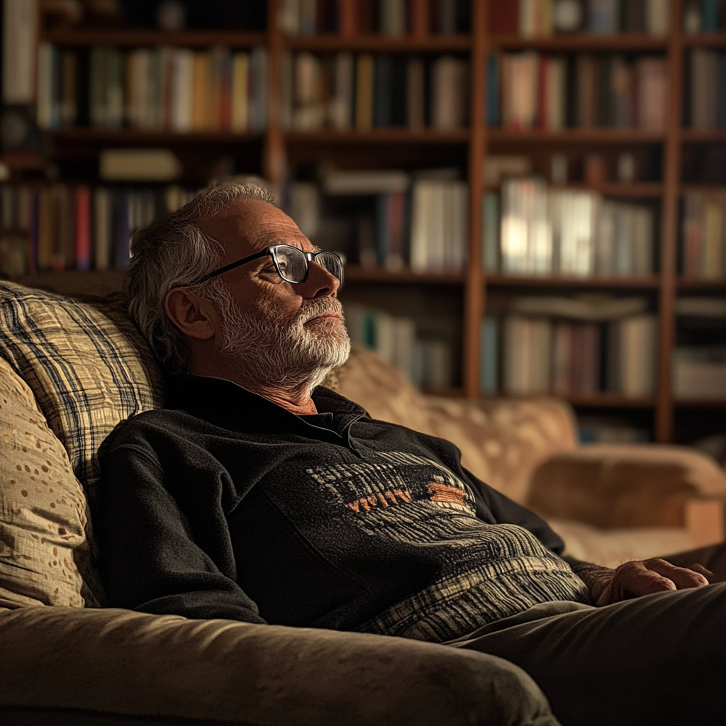 A man sitting on a couch | Source: Midjourney