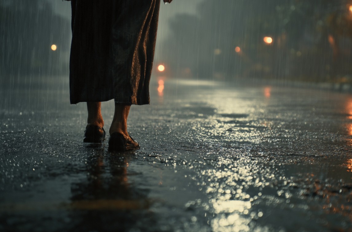 A woman walking in the rain | Source: Midjourney
