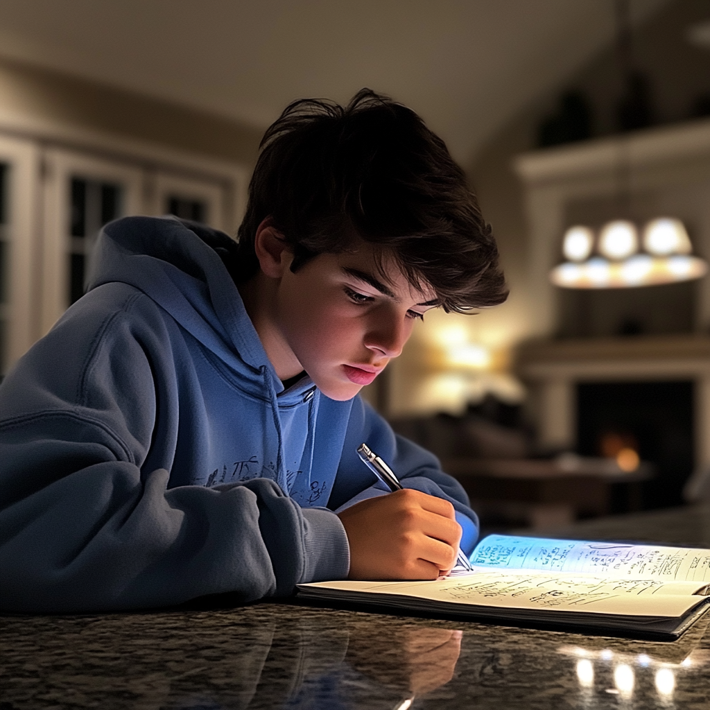 A teenage boy doing his homework | Source: Midjourney